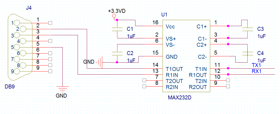 max232与DB9连接的典型应用图及芯片引脚的介绍